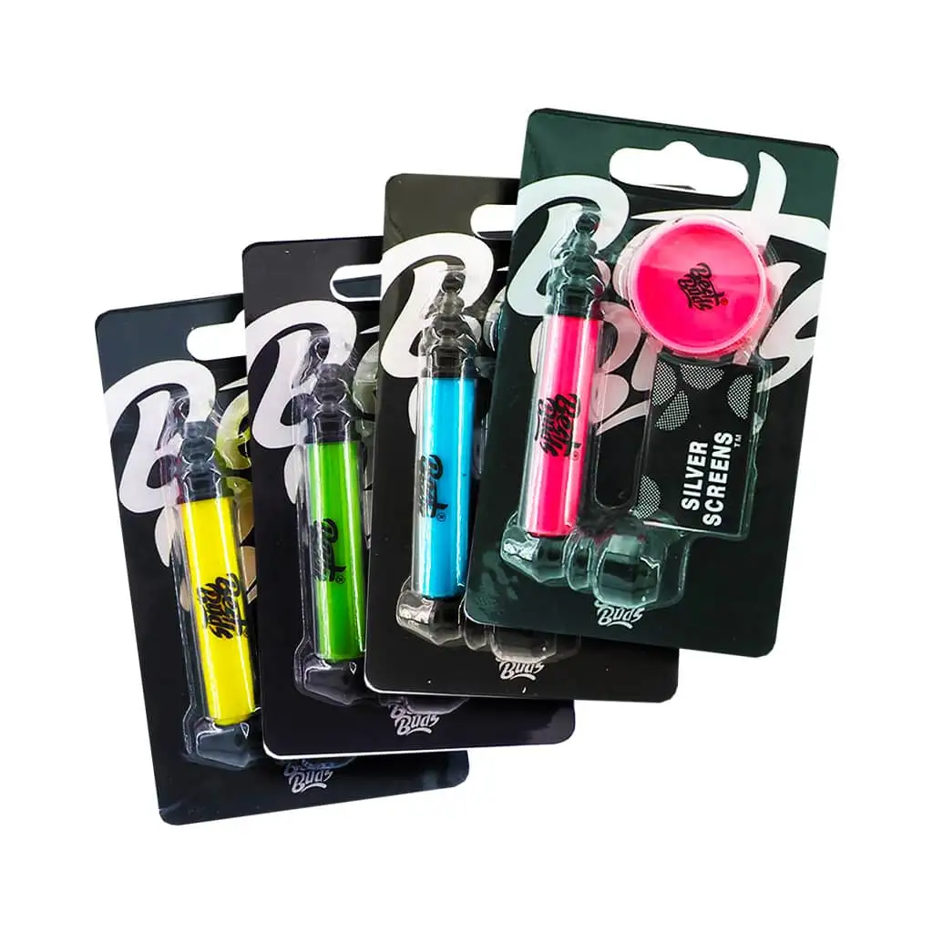 Best Buds,Metal Pipe with Mini Grinder and Screens – Mix Colors